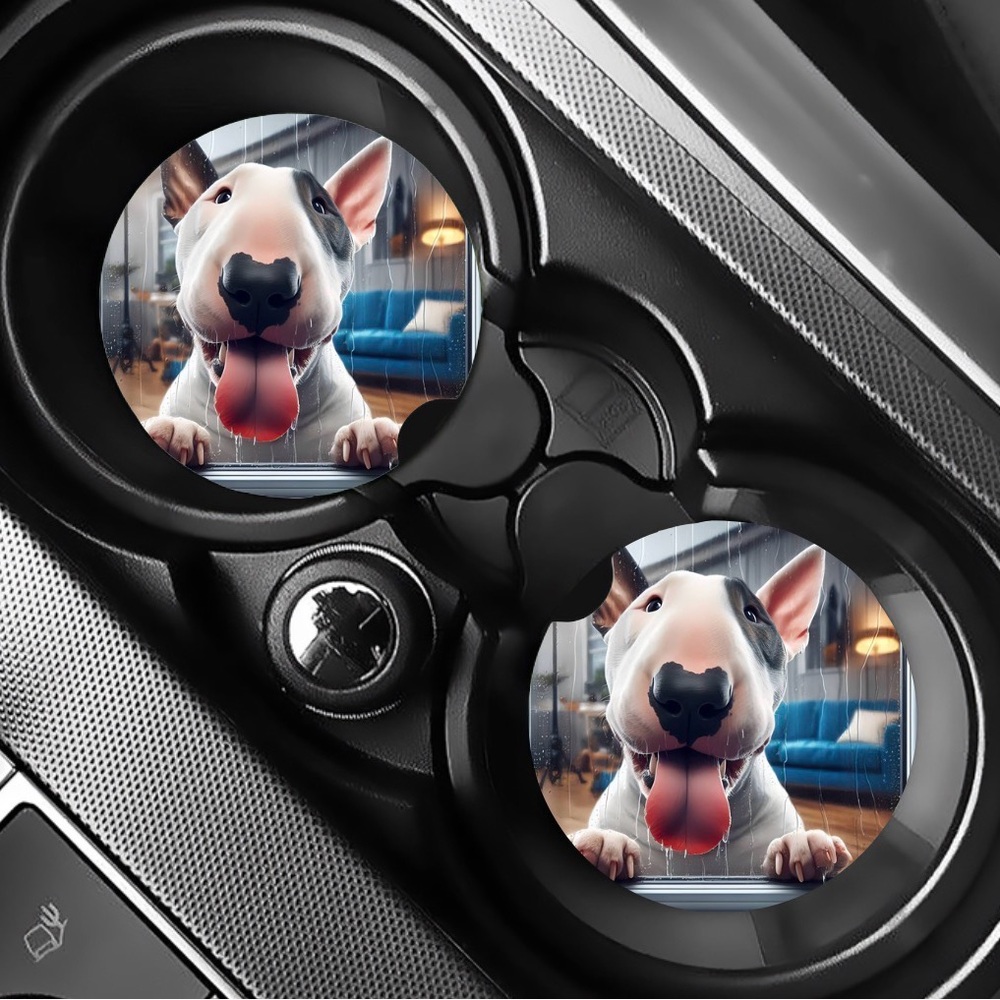 Bull Terrier Rain Car Coasters Absorbent Set of (2)